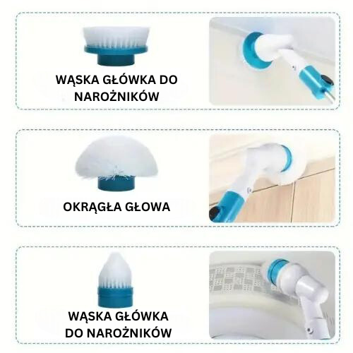 3 images showing the different heads of the device in Polish